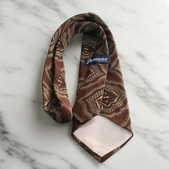 Vintage 70's MCM Retro Pavanne Mens Dress Tie Cravats Brown Polyester - Picture 5 of 11